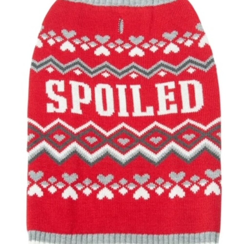 Vibrant Life PET SWEATER Size: XS "SPOILED" Red,Gray,White